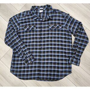 Columbia‎ Sportswear Long Sleeve Plaid Button Down Shirt Navy Blue Mens XXL